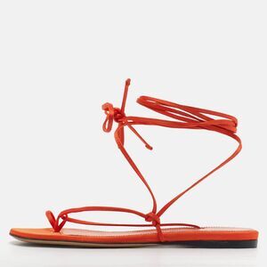 The Attico Size 36 Orange Satin Strappy Ankle Wrap Flats